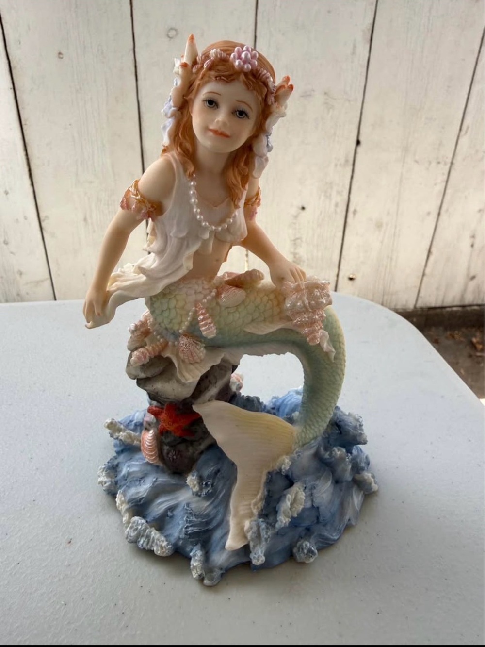 Vintage Porcelain Mermaid Figurine with Pastel Tail